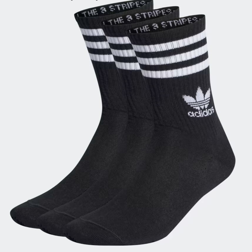 3 Crew Black adidas lotus basic socks